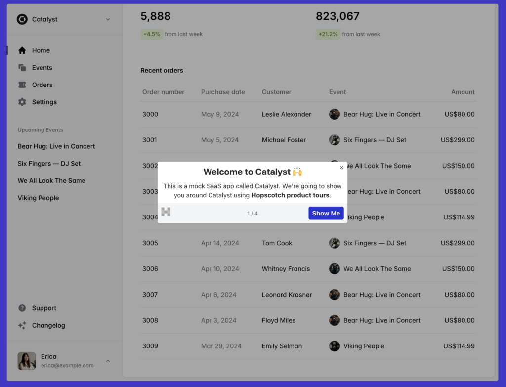 hopscotch product tour software example